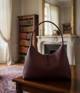 Burgundy Vintage Pebbled Leather Hobo <b>Bag</b> Women <b>Slouchy</b> Shoulder Purse Minimalist Designer <b>Tote</b> Zipper Closure Water Resistant - Product Image 4