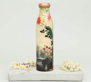 Bouteille d'eau en cuivre émaillé Yoga ayurvédique Drinkware avec design imprimé Avantages pour la santé Verres en plastique - Product Image 4