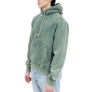 Sudaderas con capucha de algodón de gran tamaño para hombre, ropa de calle con logotipo personalizado, pintura gráfica verde, sudaderas con capucha desgastadas, tela de rizo - Product Image 3
