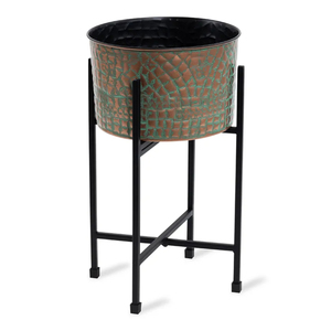 Maceta de Metal de estilo antiguo con soporte, diseño en relieve, maceta decorativa para interiores para el hogar, oficina, decoración para sala de estar - Product Image 2