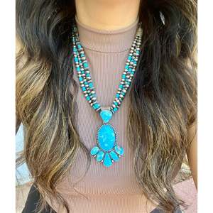 Bobby Johnson Birds Eye Kingman Turquoise Sterling <b>Silver</b> Multi Strand <b>Necklace</b> <b>Set</b> - Product Image 2