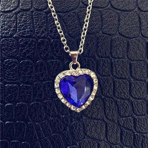 Colgante de Corazón de Plata Marcada con Sello y Zafiro, Cadena de Eslabones de Moda, Engaste de Bisel, Bañado en Rodio, Oro Rosa, Incrustaciones de Diamantes, Platino Principal - Product Image 6