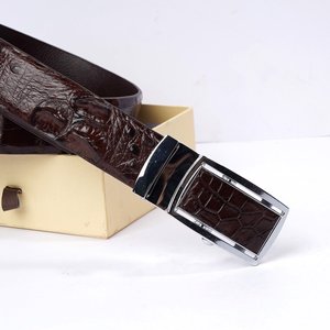 Cinturón de piel auténtica de cocodrilo de dos capas con hebilla automática ajustable informal de negocios al por mayor para hombre - Product Image 2