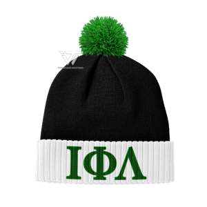 Gorro de mujer Iota Phi Lambda negro griego personalizado, gorro de punto Jacquard cálido, gorro de invierno, parafernalia griega - Product Image 1