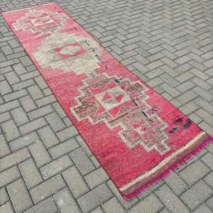 Vintage Rug, <b>Runner</b> 2.6x10 ft Rug, Herki <b>Red</b> Patchwork Rug - Product Image 1