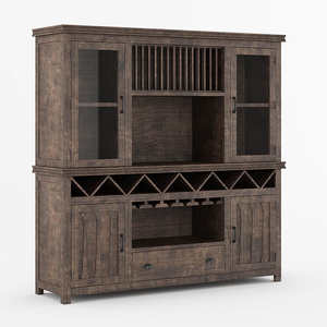 Meuble de cuisine artisanal en teck massif de style farmhouse, écologique, avec porte vitrée, pour salle à manger, bar, armoire à vin, rangement - Product Image 4