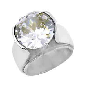 Romantic Fashionable Silver Solitaire <b>Ring</b> with Cubic Zirconia Inlay Setting <b>Statement</b> Jewelry for Women Copper Material - Product Image 1