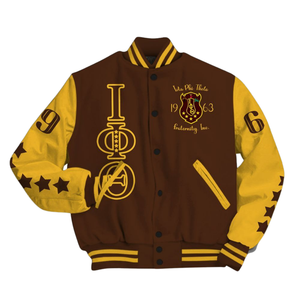 Iota Phi Theta Fraternity 1963 Letterman Jacket Brown Gold Varsity Jacket Greek Life Apparel Classic College Style Wear - Product Image 2