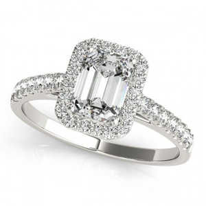 18K White Gold Fine <b>Jewelry</b> <b>Set</b> Diamond Halo Emerald-Cut <b>Bridal</b> with 1.00ct Stone - Product Image 1