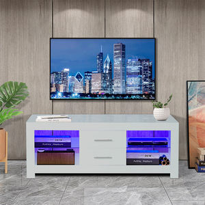 ตู้ไม้ทีวีติดมุมแบบทันสมัยพร้อมไฟ LED สำหรับห้องนั่งเล่นที่เรียบง่าย - Product Image 1