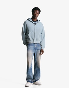 Personalizado de alta calidad sudaderas con capucha de los hombres parche de socorro de trabajo orgánico azul cielo <span class=keywords><strong>Color</strong></span> de lana cremallera 100% algodón Sudadera con capucha para los hombres - Product Image 4