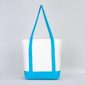 Turquoise 16x14x5 Eco-Friendly <b>Canvas</b> Tote <b>Bag</b> <b>Large</b> Size Cotton Shopping Handbag with Letter and Screen Pattern for Foods - Product Image 5