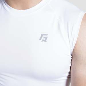 GA Men's White Sleeveless Slim Fit Quick Dry Compression Tank <b>Tops</b> (Polyester/Spandex) - Product Image 4