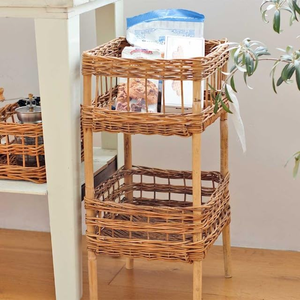 Soporte de almacenamiento de ratán multifuncional de 3 niveles, estante de suelo para cocina, baño y entrada, opción de almacenamiento de ropa versátil - Product Image 6