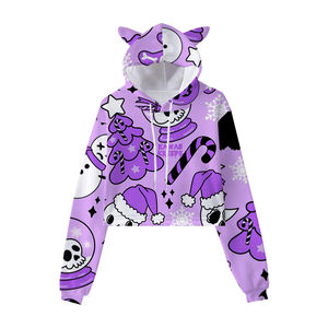 Nuevo Diseño, Sudadera con Capucha de Orejas de Gato con Estampado Bajo Demanda, Envío Directo, 220g, Capa de Aire, Sudadera con Capucha para Mujer con Estampado por Sublimación que Deja el Vientre al Descubierto - Product Image 2