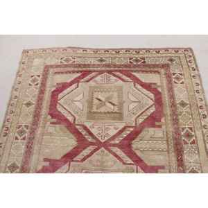 Vintage <b>Runner</b> Rug 0.4x7.6 ft (13x233 cm), Turkish <b>Red</b> Abstract Wool Rug - Product Image 5