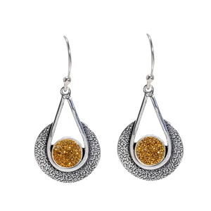 Wholesale Bulk Jewelry Golden Titanium Agate Drusy Gemstone <b>Earring</b> 925 Sterling Silver Handmade <b>Earring</b> Drop Dangle <b>Earring</b> - Product Image 1