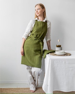 Customizable Olive Linen Bib <b>Apron</b> Kit Soft <b>Kitchen</b> Accessory with Full Pockets Natural Color for Men and Women - Product Image 3