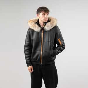 Veste en cuir à col en laine avec logo et design personnalisés disponibles aux prix de gros avec veste de style moderne pour hommes - Product Image 1