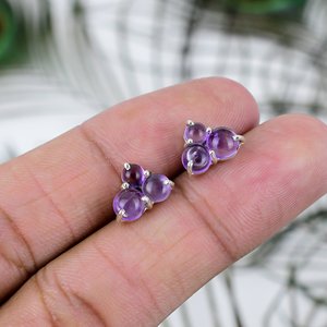 Handmade Dainty 925 Sterling <b>Silver</b> Bezel Setting Purple Fancy Cut Amethyst Gemstone <b>Stud</b> Earrings for Women & Girls Gift - Product Image 5