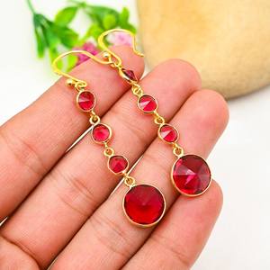 Pendientes de Rubelita, Plata de Ley 925, Chapados en Oro de 14k, Pendientes de Piedras Preciosas Hechos a Mano, Joyería de Rubelita, Regalo de Cumpleaños - Product Image 3