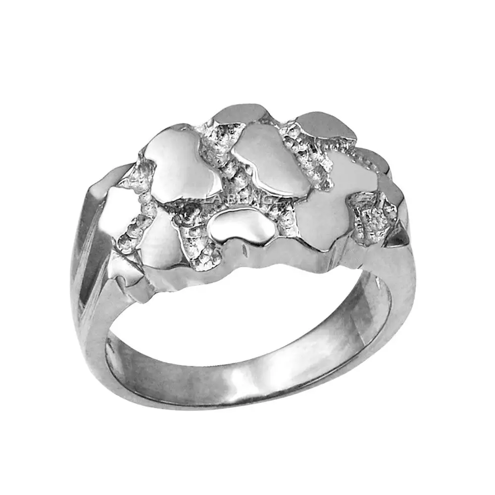 Modeschmuck hochwertige 14K Goldplattiert 925 Sterling-Silber Nugget Hip Hop-Ringe für Herren Jubiläumsband Ring