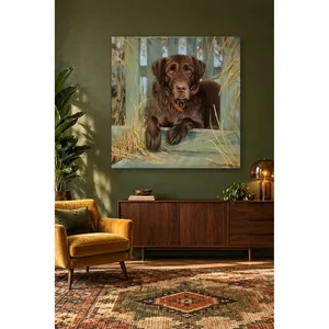 Impression sur toile de Fida, un Labrador chocolat couché devant une clôture en bois - Product Image 5