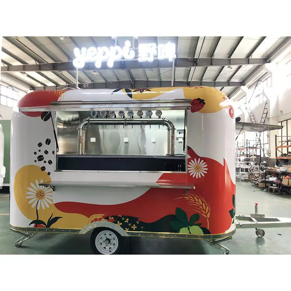 bunte luftzug edelstahl straßenkaffee hotdog-wagen mobile küche pizza imbisswagen einkaufskorb lkw mit rädern