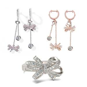Jeulia <b>Gold</b> Plated Sterling Silver Bowknot <b>Jewelry</b> <b>Set</b> with Pearl and Diamond Accents - Product Image 1