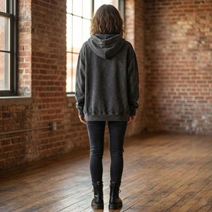 Sudadera con Capucha Personalizada para Mujer, de Felpa Gruesa, Mezcla de Poliéster/Algodón, Lavado Ácido, Transpirable, Ecológica, Estilo Vintage Desgastado, Streetwear - Product Image 3