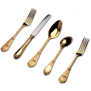 Cubiertos de acero inoxidable ideales para cocina, mesa, Hotel, uso doméstico, mango de Metal, juego de cubiertos de 5 cucharas, tenedor, cuchillo chapado en oro - Product Image 1