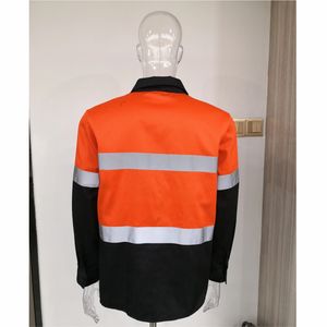 เสื้อผ้านิรภัยแบบเย็บสองสีชุดทำงานผ้าฝ้ายสีส้มและสีดำสะท้อนแสงปรับแต่งโลโก้ได้ - Product Image 2