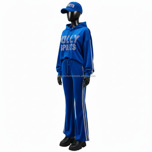 Survêtement d'hiver en polaire de haute qualité pour femmes, 280GSM, mélange de coton respirant, panneau latéral bleu, logo personnalisé, tenue de survêtement, grande taille - Product Image 4