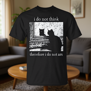 Camiseta con meme de gato, no pienso, por tanto no soy, color negro, unisex, talla para adultos - Product Image 3