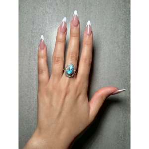 Bague en argent sterling Virgil Chee Golden Hill Turquoise & Platine, taille 6.75, style bohème affirmé avec placage vermeil, pour un usage quotidien - Product Image 5