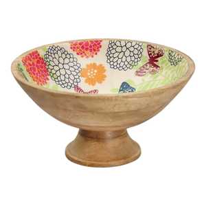 Cuenco de madera de mango con estampado floral esmaltado ecológico hecho a mano para servir sopa para restaurantes, hoteles y fiestas - Product Image 1