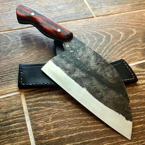 Couteau de chef Burraq personnalisé fait main en acier au carbone, couteau multifonctionnel avec fourreau en cuir et bois, 10 pouces, DIY OEM/ODM pour usage en cuisine - Product Image 6