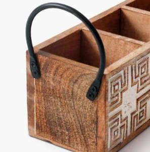 Gran oferta, organizador Caddy de madera, mango de Metal con divisores resistentes para cubiertos, restaurante, fiesta, cubiertos, organizador de mesa - Product Image 6
