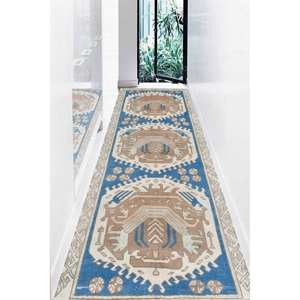 <b>Blue</b> and Brown Printed <b>Rug</b>, Kilim Pattern, Geometric, Anatolian, Turkish, Step, Thick, Runner, <b>Bedroom</b>,With Pile Soft <b>Rug</b> - Product Image 5