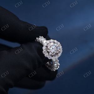 Luxe rond coupe VVS Moissanite argent Sterling Halo pleine éternité bague de fiançailles plaqué or blanc anniversaire meilleur cadeau femmes - Product Image 3