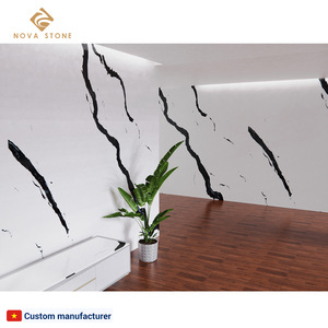 Prefab khách sạn khu nghỉ mát dự án cao cấp calacatta Panda trắng tùy chỉnh kích thước tường Bảng điều khiển mỏng thiết kế lớn Quartz <span class=keywords><strong>slab</strong></span> - Product Image 2