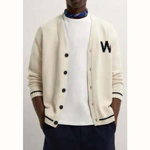 Customized <b>Men's</b> Jacquard Cotton Sweater <b>With</b> Skull Pattern Intarsia Single Breasted <b>Pocket</b> Knitted <b>Cardigan</b> - Product Image 1