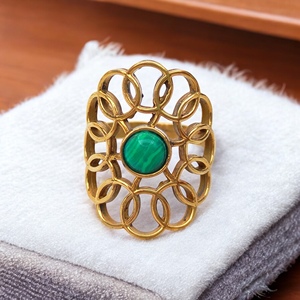 Anillo de Plata de Ley 925 chapado en oro de 14K de excelente calidad con anillos de diseñador de piedras preciosas de malaquita originales Anillos al por mayor - Product Image 1