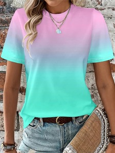 Women's Color Gradient <b>Yellow</b> Blue Orange Print T Shirt Female Classic Fashion Short Sleeve T-shirt Ladies O-neck Tops - Product Image 3