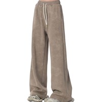 Moda geniş bacak kadife kargo pantolon kontrast İpli bel cepler pamuk ter pantolon erkek casual baggy alevlendi pantolon