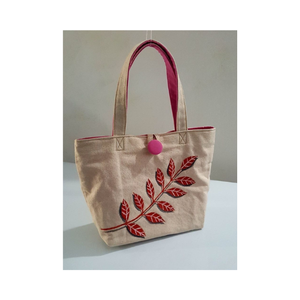 Floral abstrait brodé indien bohème fourre-tout léger pur coton séchage rapide personnalisé recyclable durable toile sac - Product Image 1