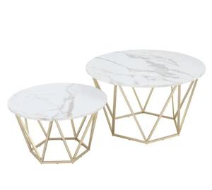 Mesa de Centro Geométrica Moderna para Sala de Estar, Estilo Lujoso con Mármol Blanco y Dorado, 2 Piezas, Decoración Moderna para el Hogar - Product Image 1