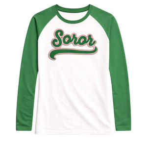 <b>White</b> 08 Soror Raglan Short Sleeve Women's T-Shirt Greek Sorority Pink Green <b>Tee</b> College Sisterhood Stylish Casual Summer - Product Image 3