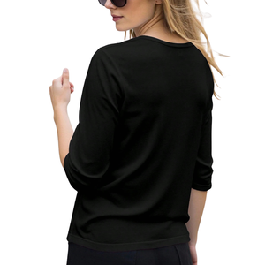 <b>Women</b> <b>Black</b> Three Quarter Sleeve T <b>Shirt</b> O-Neck Regular Fit Soft Stretch Breathable Quick Dry Knitted Solid Cute Everyday Basic - Product Image 2