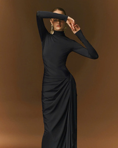 Lyra élégante robe d'été pour femmes col roulé drapé extensible avec taille empire ODM Services Made in Vietnam - Product Image 4